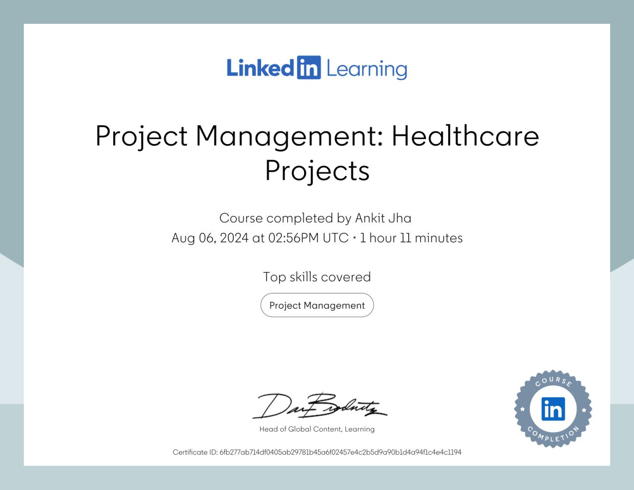 Project Management: Healthcare Projects certificate